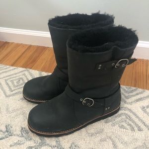 Black leather Ugg winter boots